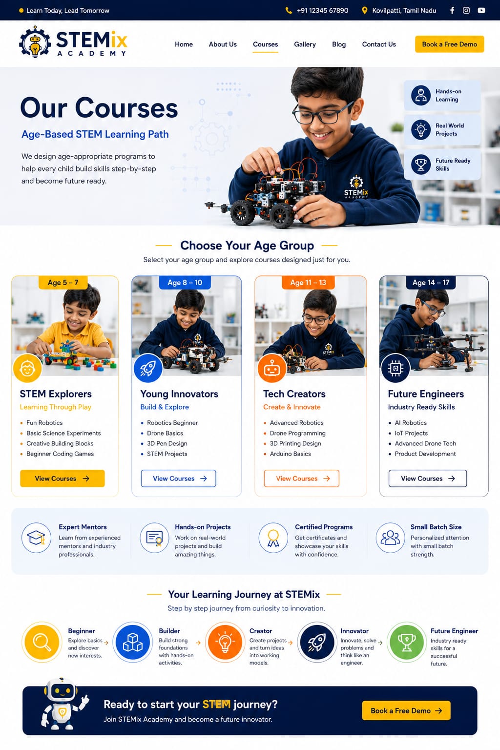 Student building a robot